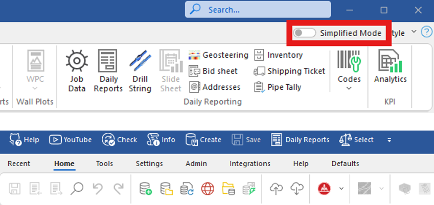 Figure 8: Simplified Mode toggle and simplified menu ribbon